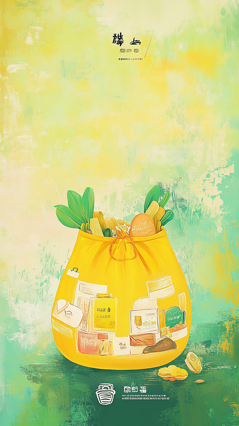 Yellow Blessing Bag with Marketing Elements Artistic Design 