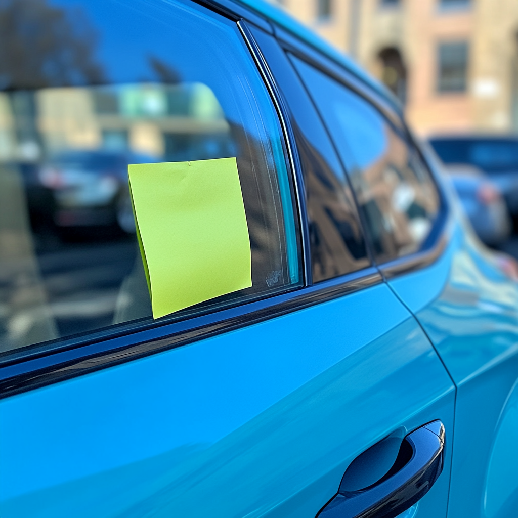 Yellow Post-It Notes on Vauxhall Mokka Car Window 