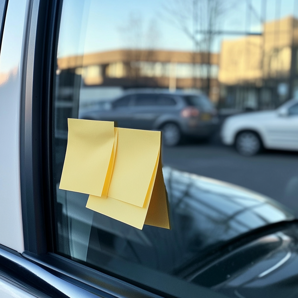 Yellow Post-it Notes on Car Window in Manchester