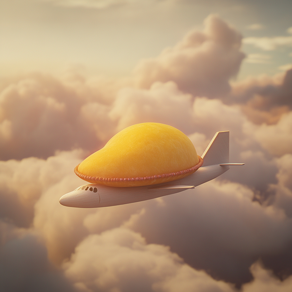 Yellow modak on airplane with cloud background under sunlight.