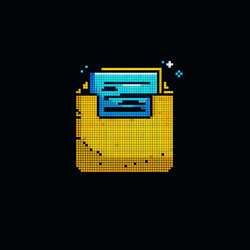 Yellow pixel art folder icon with document, retro style