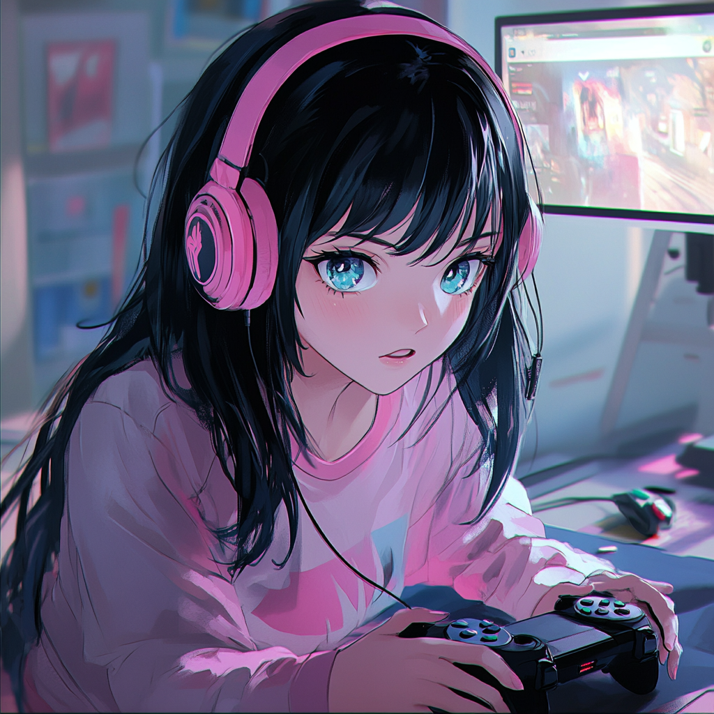 YouTube banner featuring anime Asian girl with game controller.