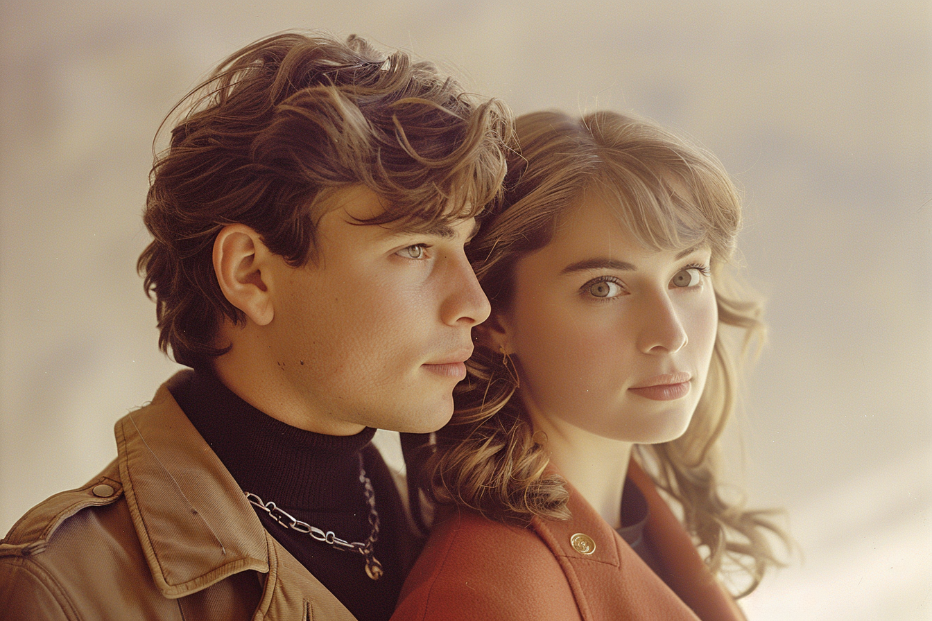 Young Argentinian couple in romantic music show embrace tenderly.