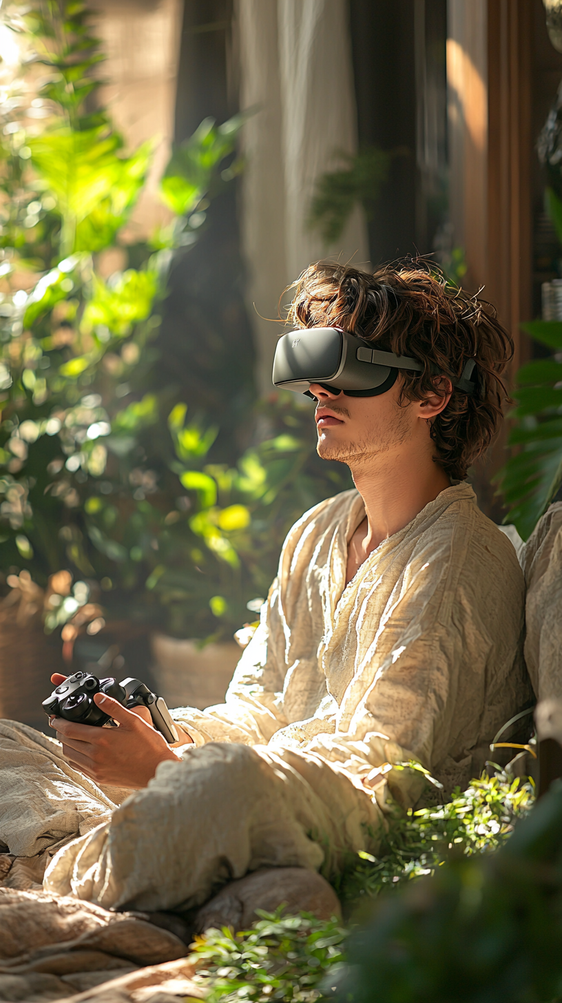 Young Italian male with DJI Goggles filming outdoors.