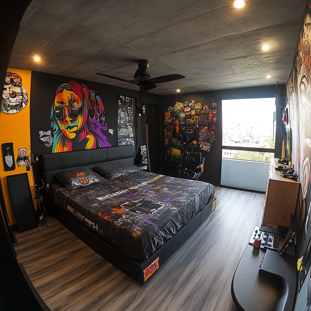 Young Mexican urban artist's 4x4 meter room design. Urban art.