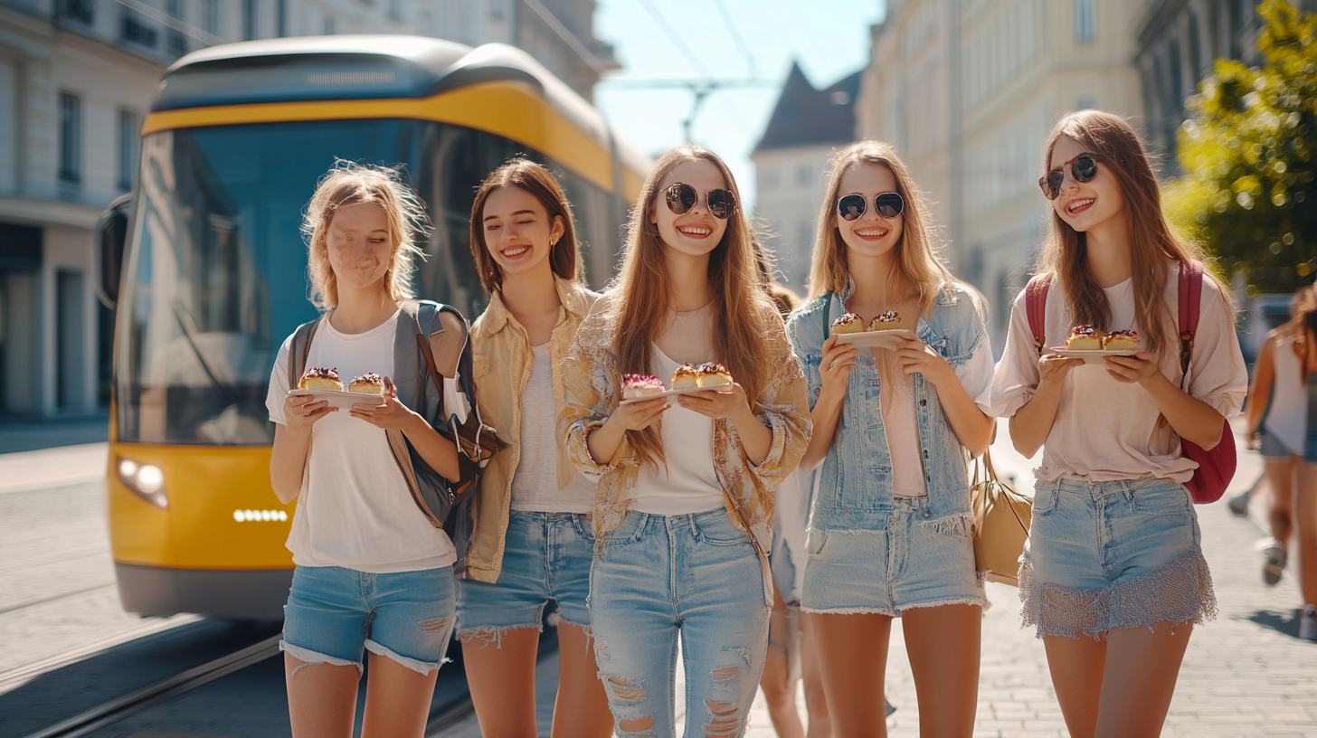 Young People Enjoying Cake at Linz Square.