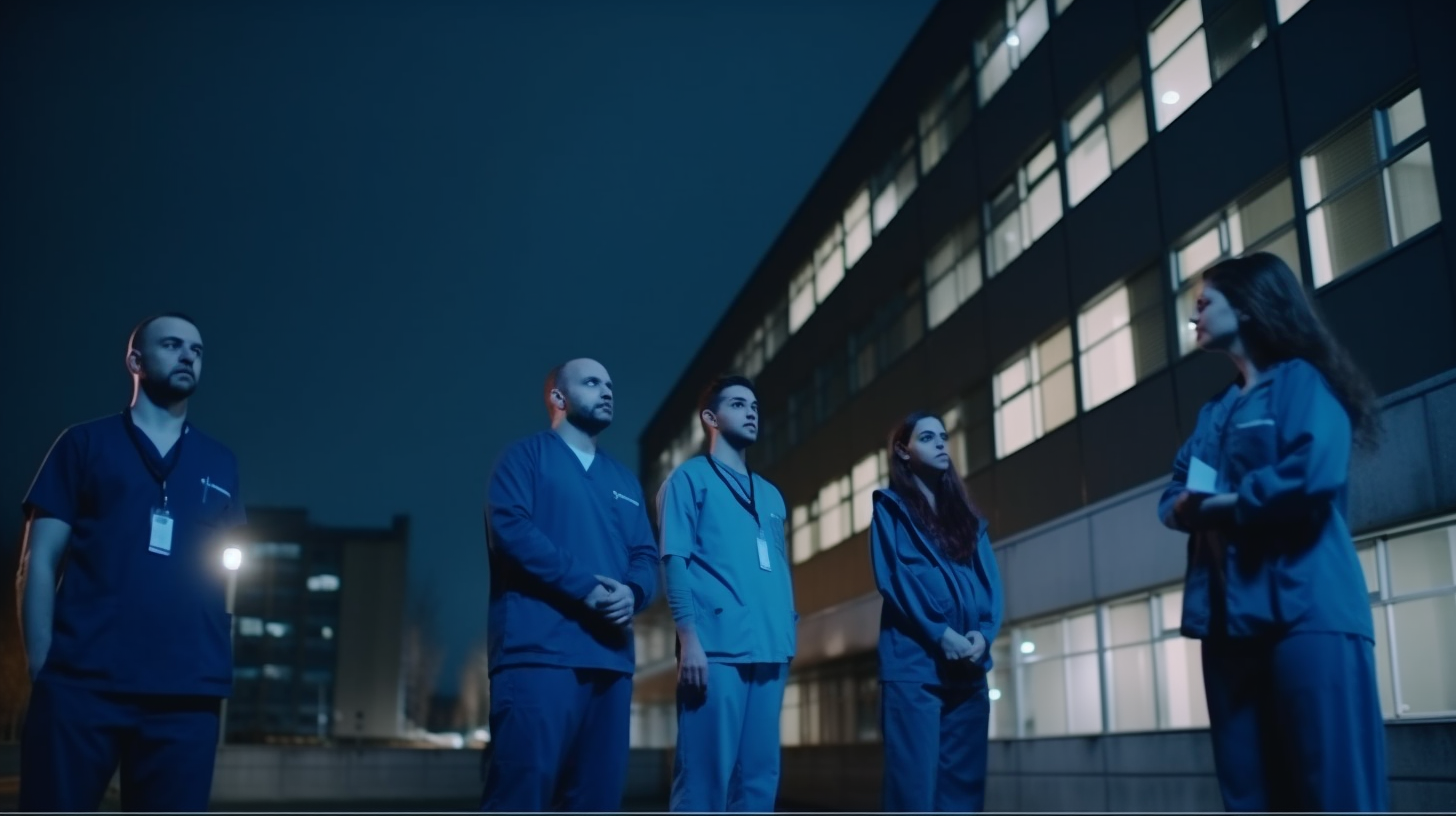 Young People Waiting Outside Hospital at Night