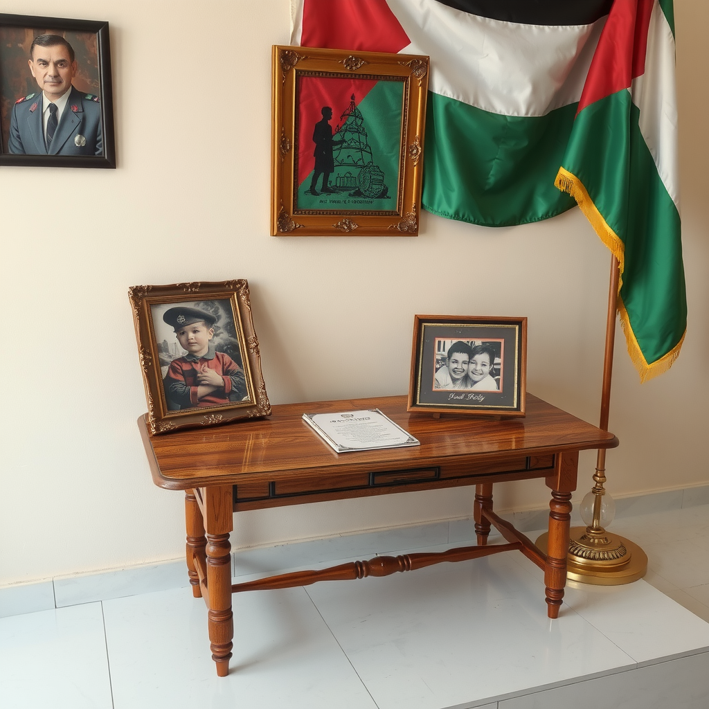 Young children learning about Palestinian history with flag.