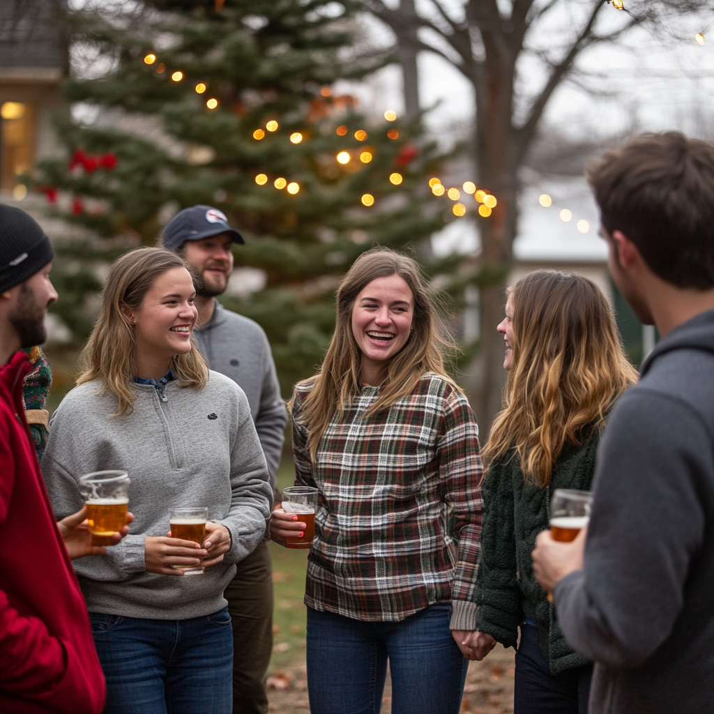 Young friends enjoy holiday darty at padel court.