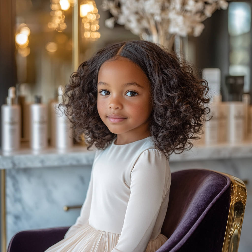 Young girl in upscale salon with luxurious ambience.