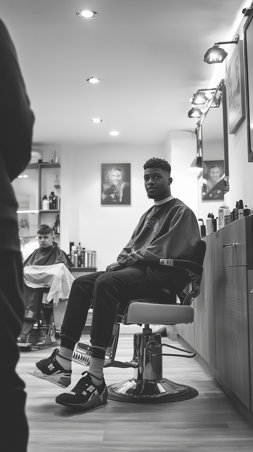 Young male barber talking to camera with clippers.