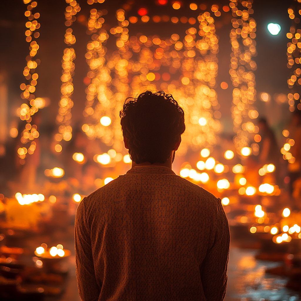 Young men in kurta at Diwali celebration