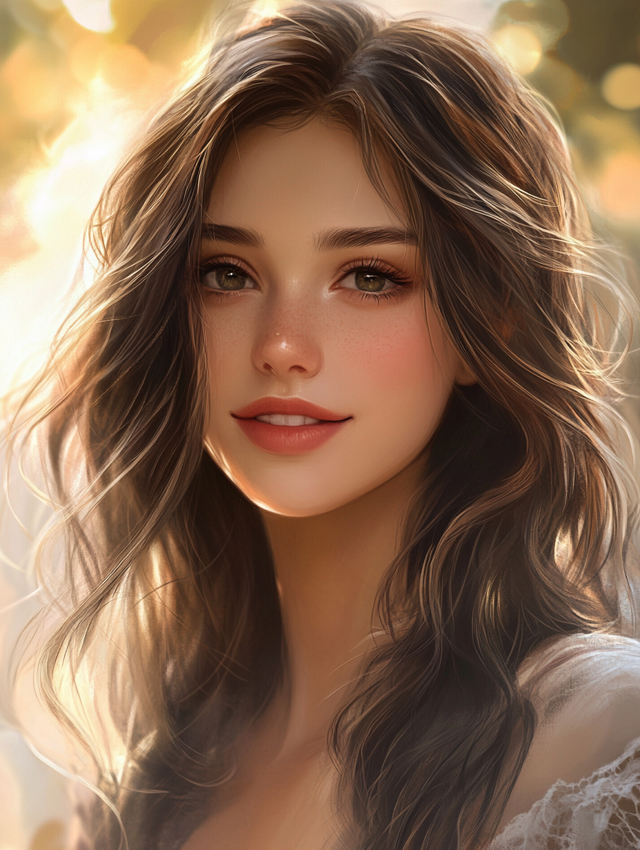 Young woman with wavy hair in anime style portrait.