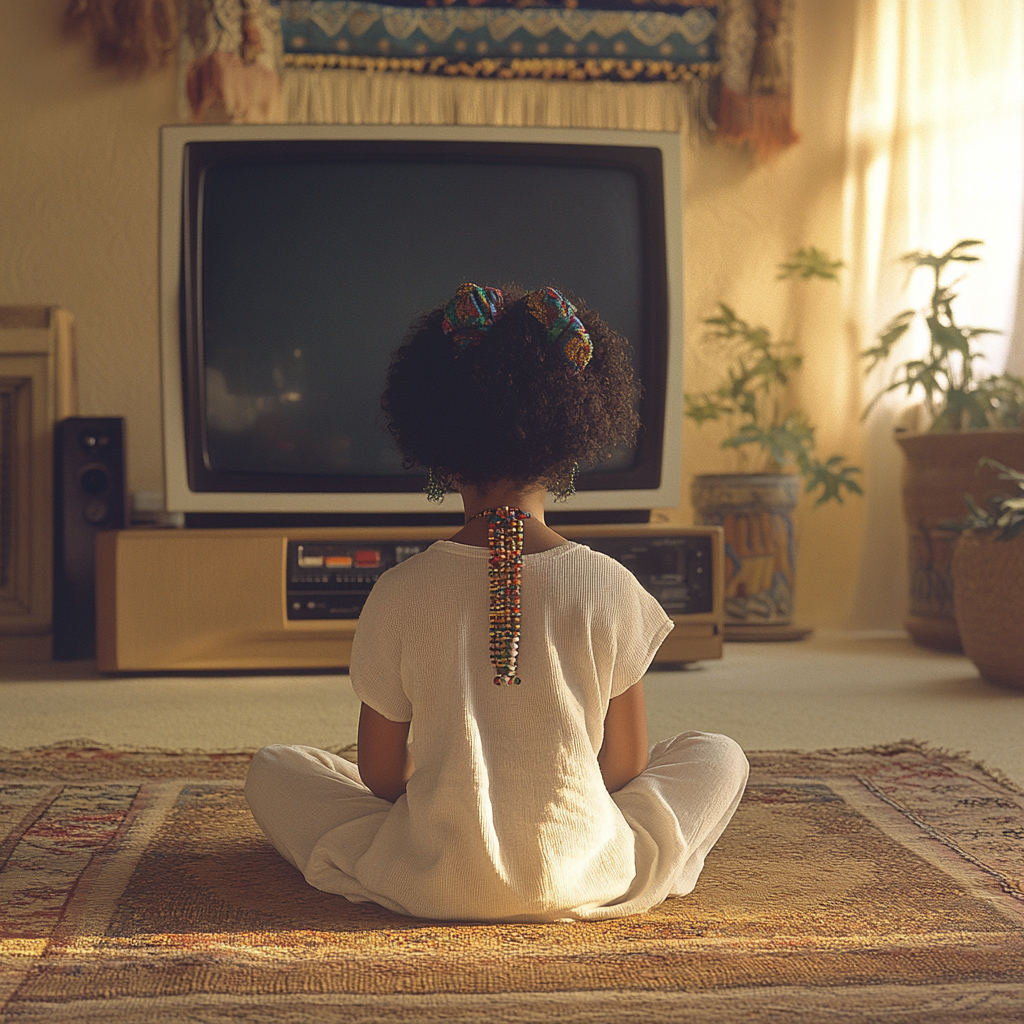 Zaha Ali, 7, plays Atari in culturally blended room.