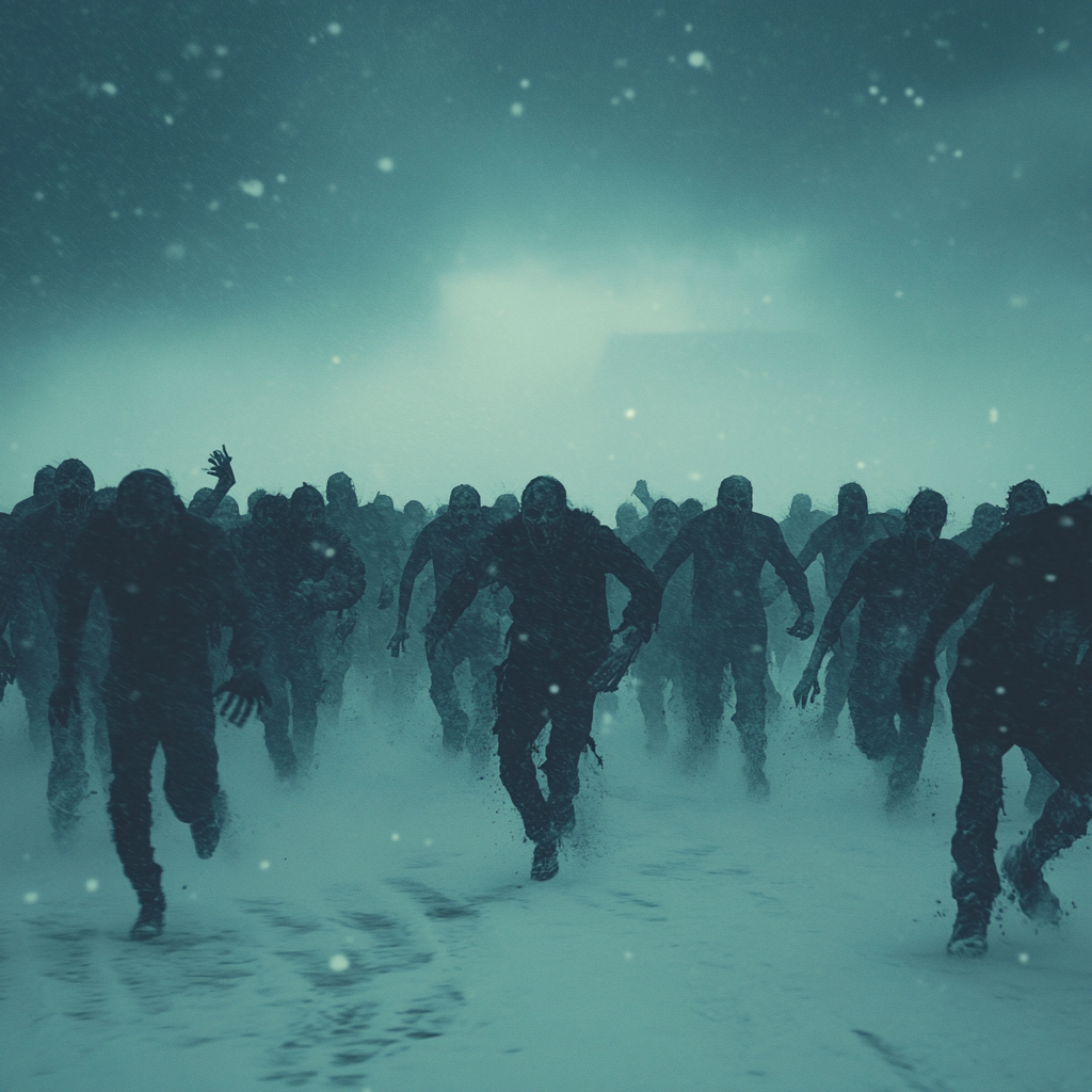 Zombies Running in Snowstorm: David Fincher Style