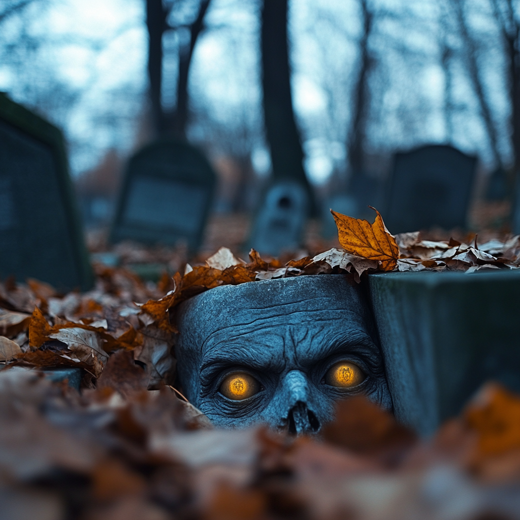 Zombies with Yellow Eyes in Spooky Cemetery