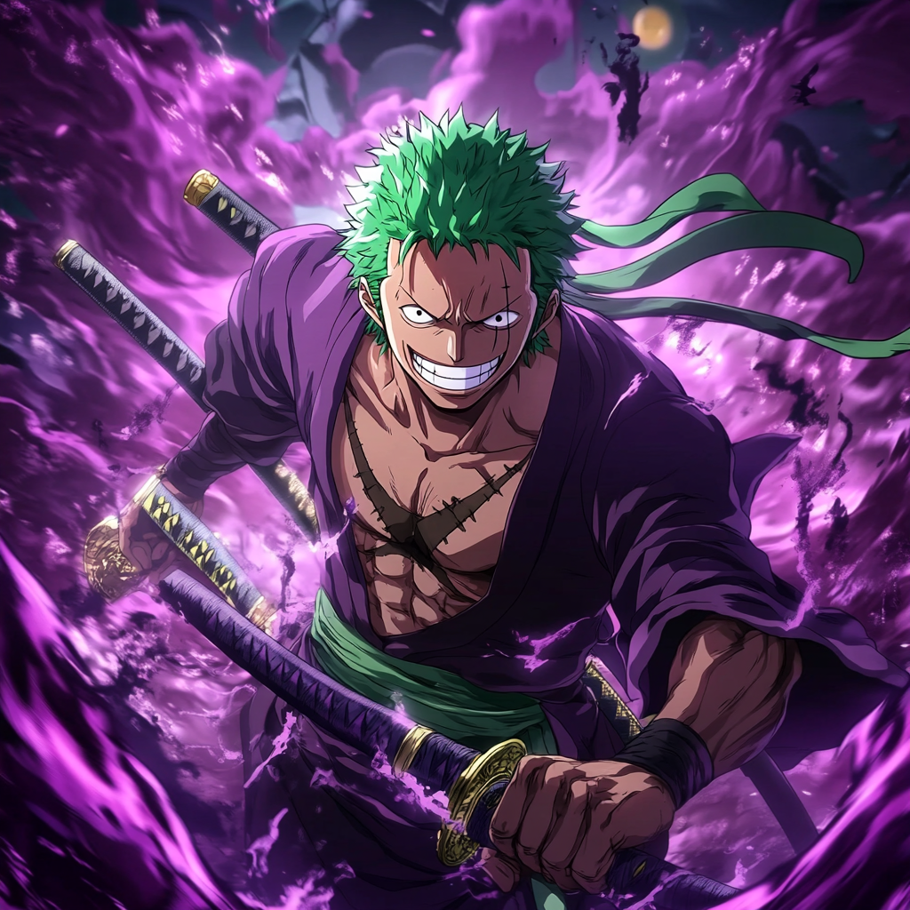 Zoro from One Piece in Q-version with katana.