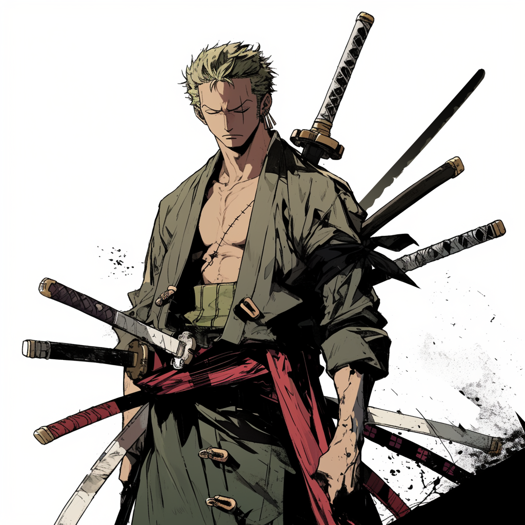 Zoro from One Piece in Studio Ghibli style.