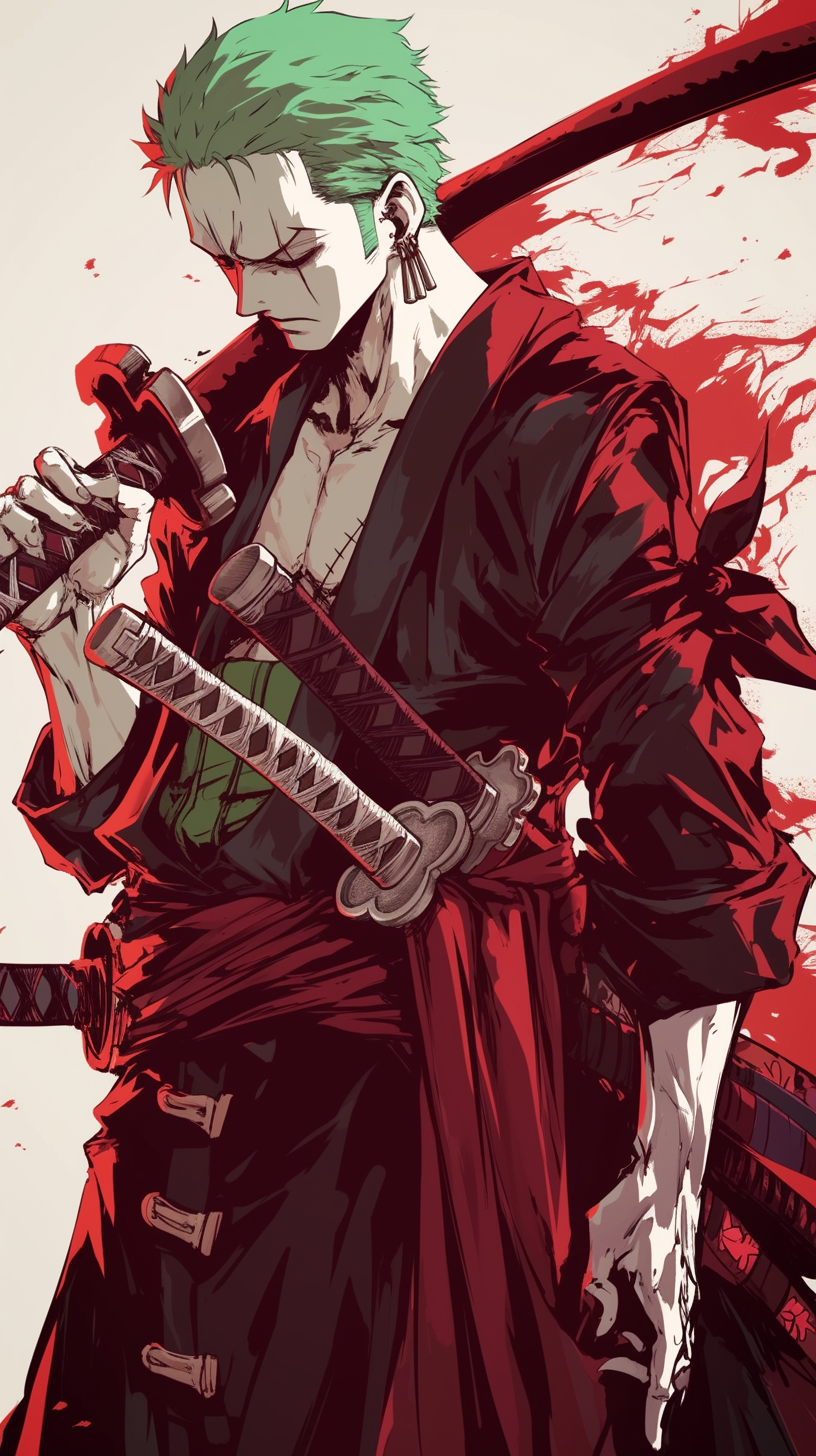 Zoro from One Piece in gothic anime style.