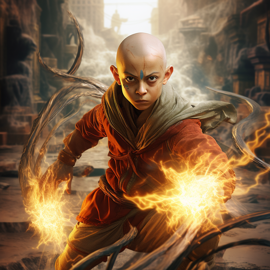 Aang from Avatar challenging Spider-Man