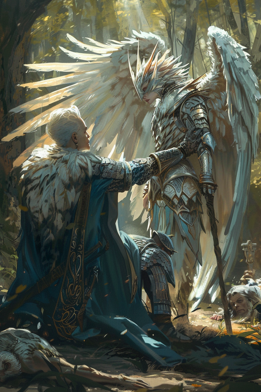 Aasimar cleric healing fallen hero fantasy