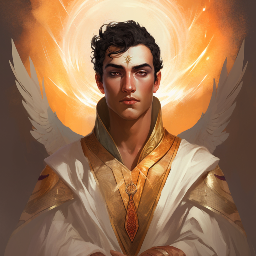 Aasimar Warlock with Golden Amber Eyes and Black Hair