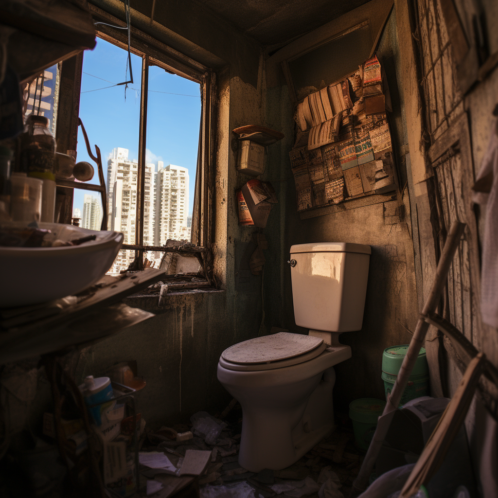 Abandoned Favela Apartment Bathroom and Kitchen