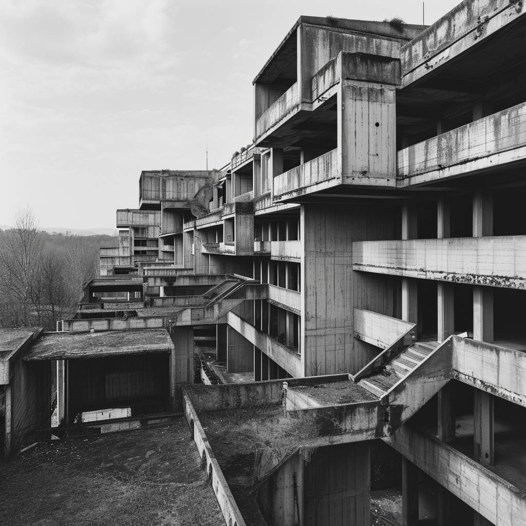 Abandoned Brutalist Complex from an Aerial View