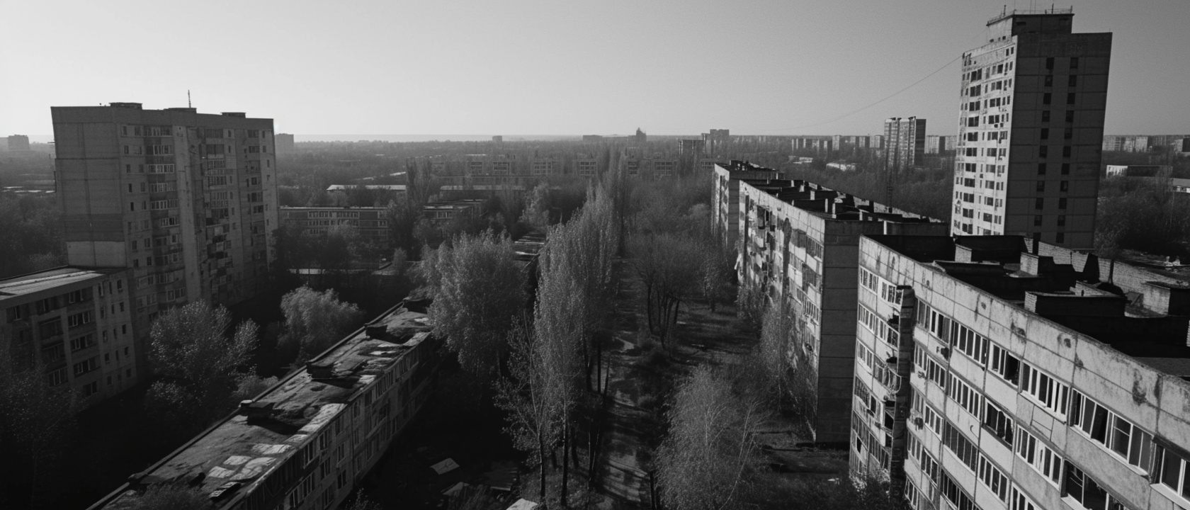 Abandoned Brutalist Architecture Complex Skyline