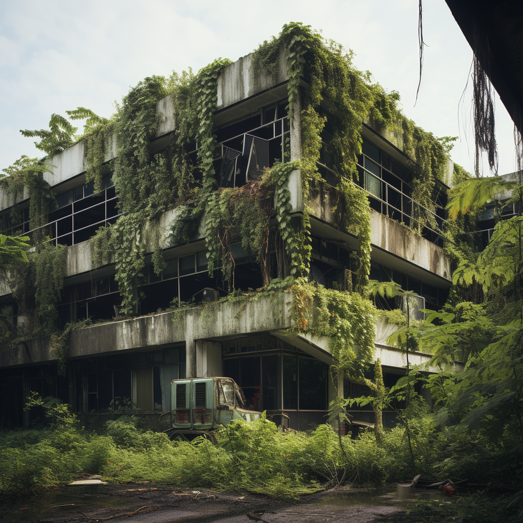 Abandoned Falling Apart Overgrown Office Building