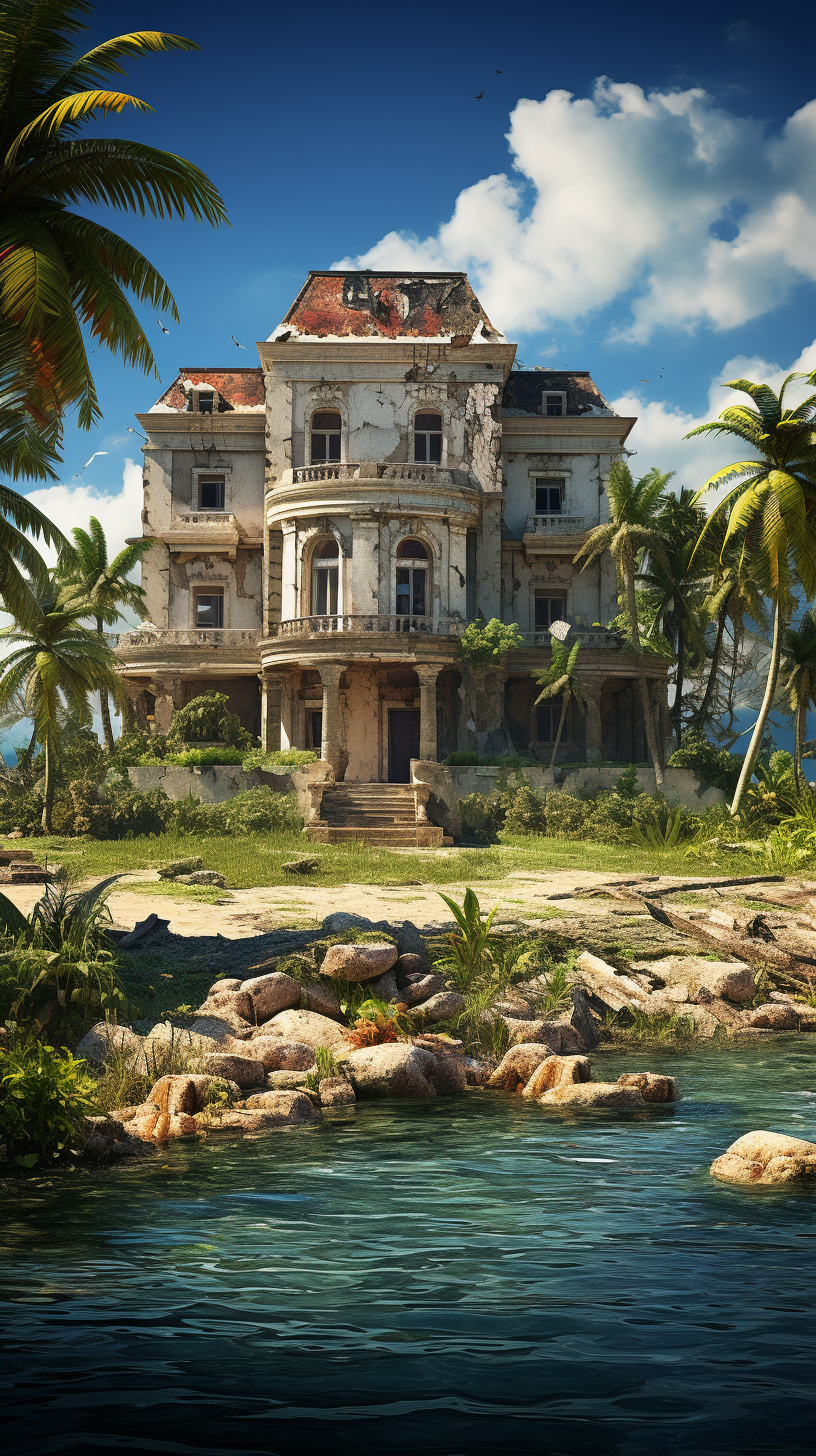 Abandoned mansion on island