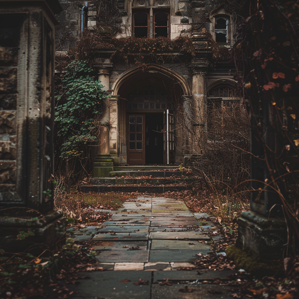 Spooky abandoned manor entryway