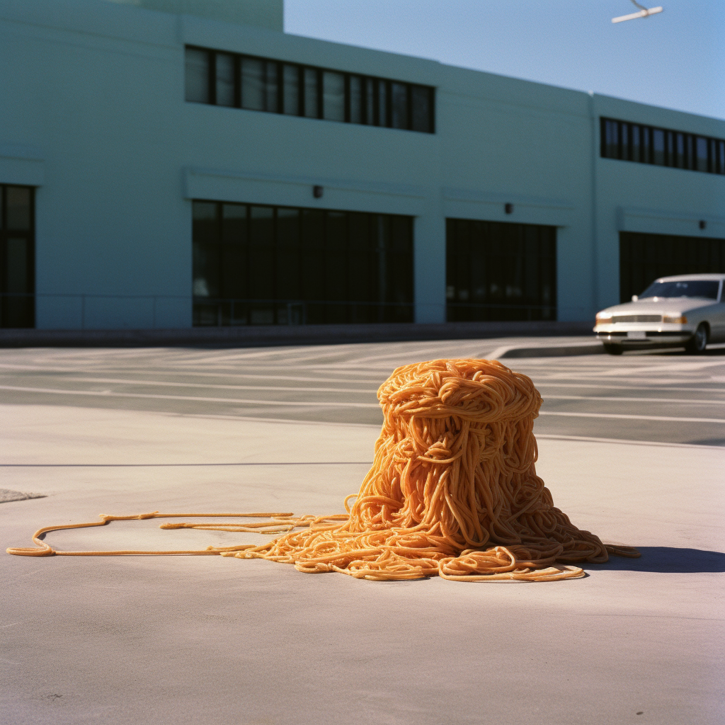 Noodles in colorful parking lot