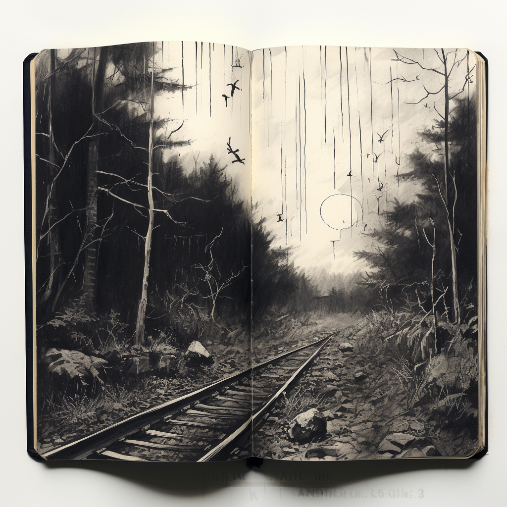 Lonely Abandoned Railroad Tracks Sketch