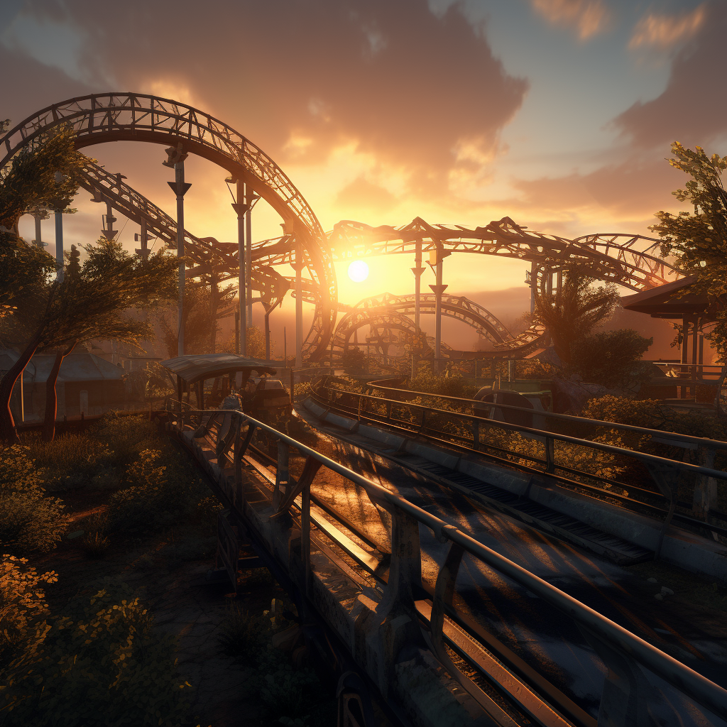 Shadows of an Abandoned Rollercoaster at Sunset