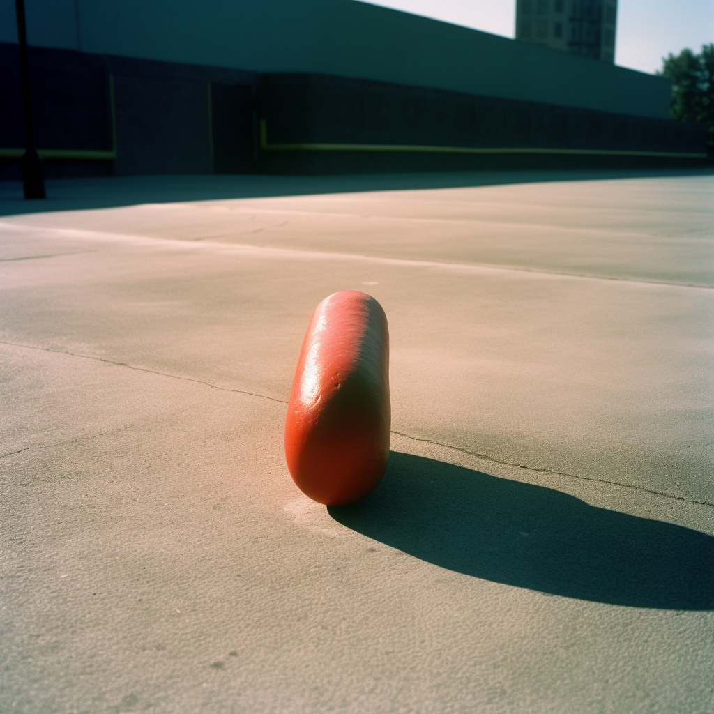 Abandoned sausage in colorful parking lot