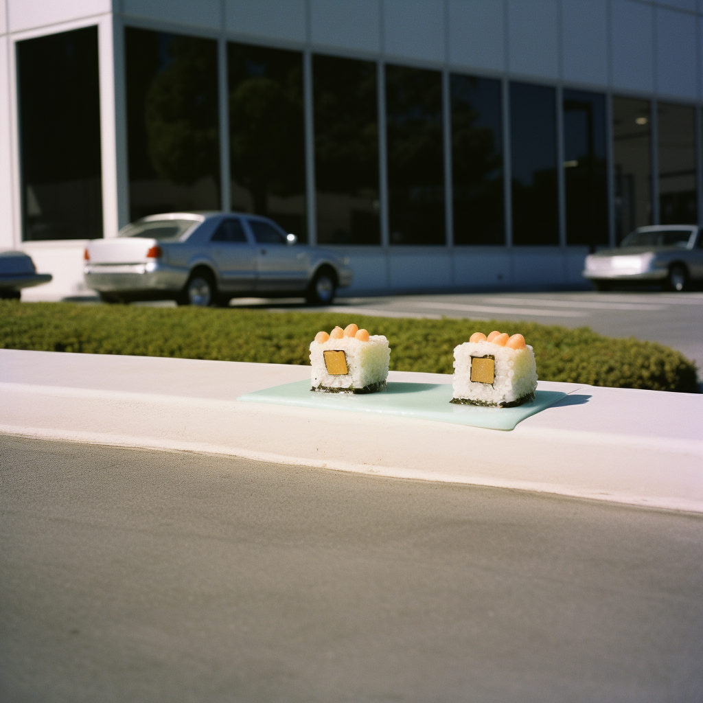 Abandoned Sushi in Colorful Parking Lot