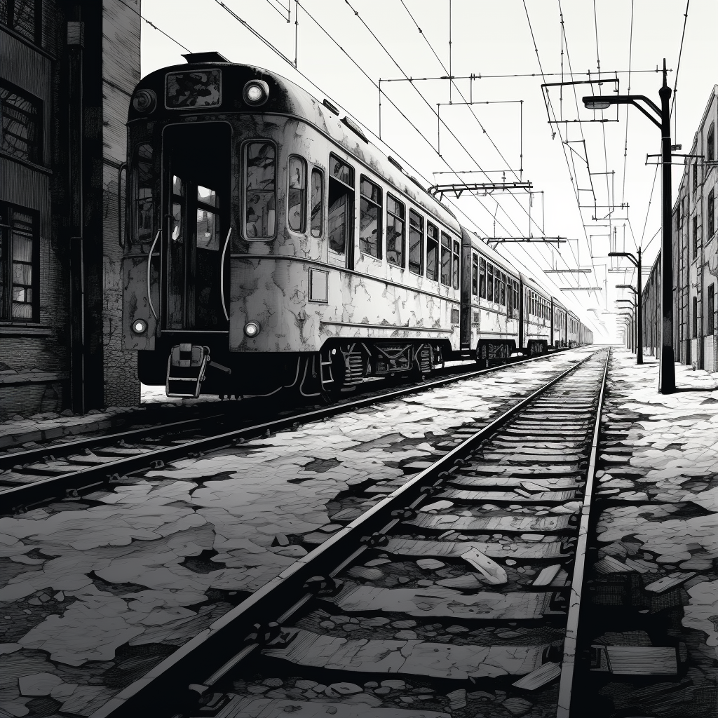 Illustration of an abandoned train station