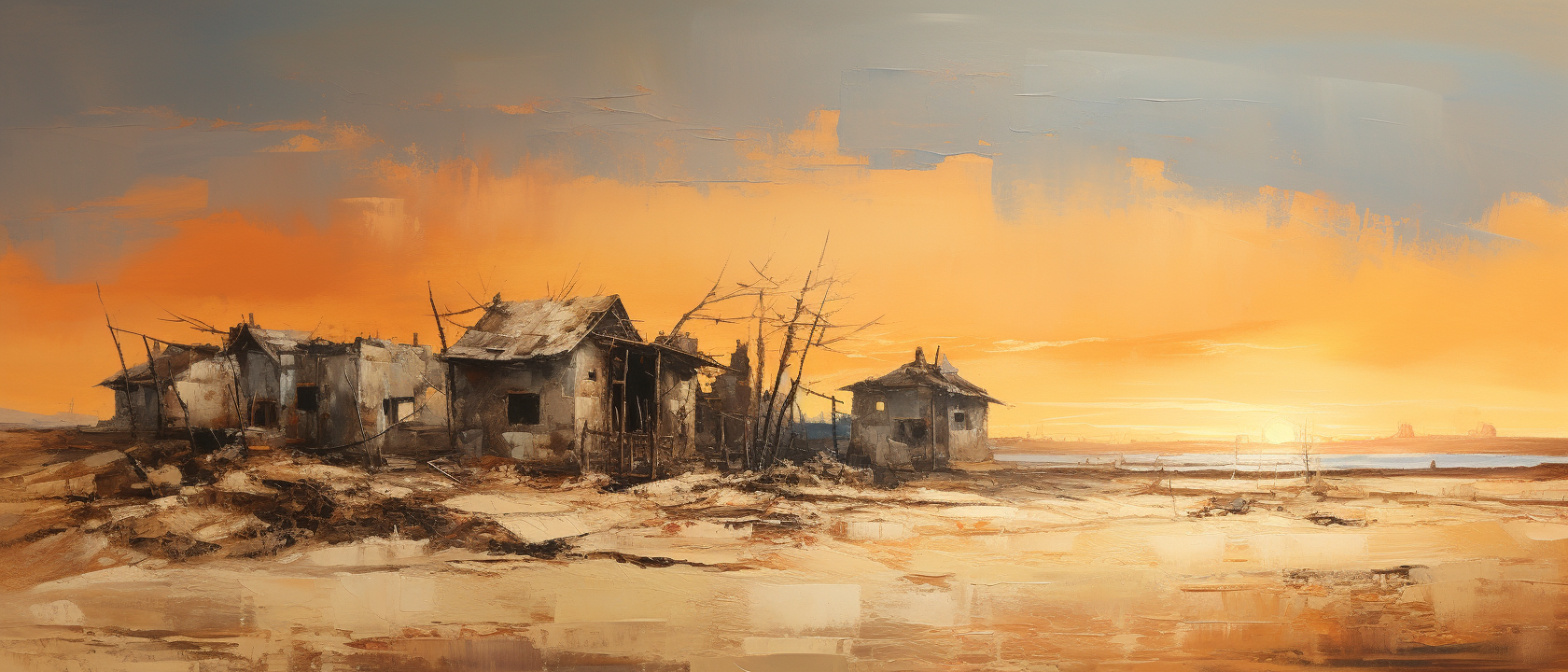 Artwork of abandoned village reclaimed by sand dunes