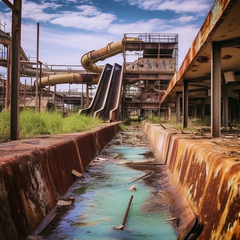 Rusted abandoned waterpark stain