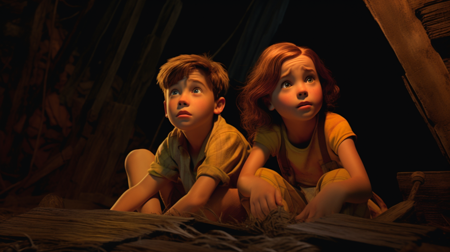 Colorful DVD screengrab of a boy and girl in shadow