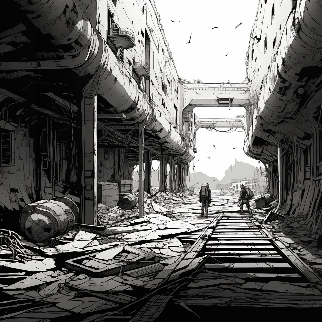 Abandoned space illustration with black lines and white background