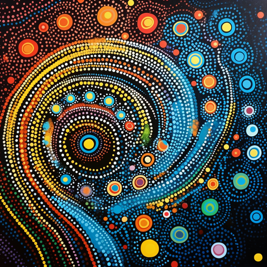 Aboriginal Dot Painting with Vivid Colours and Swirls