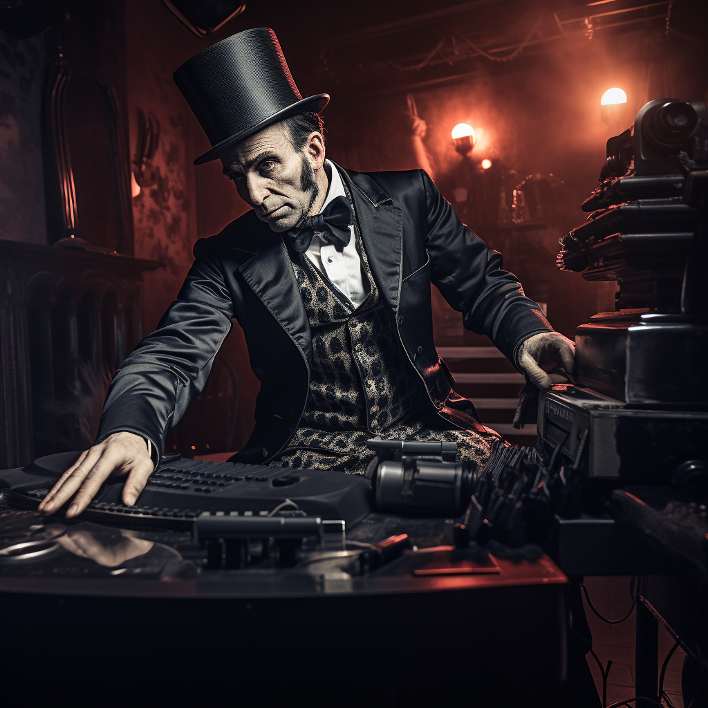 Abraham Lincoln DJ performing in latex suit