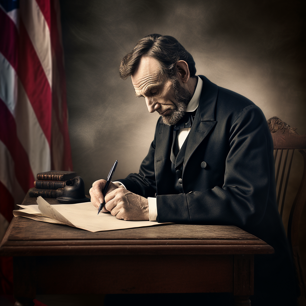 President Abraham Lincoln signing a document