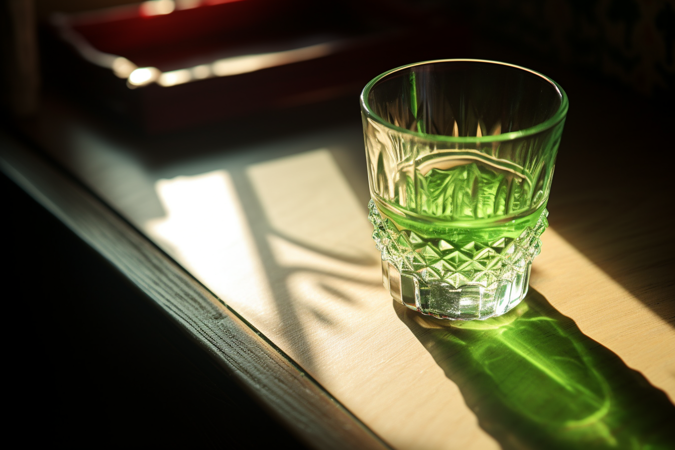 Macro View: Absinthe Glass with Shining Sun