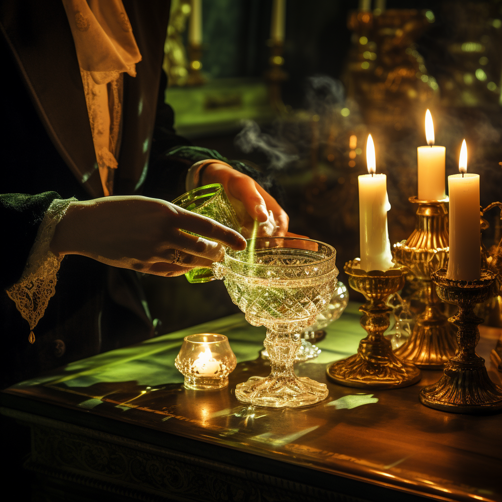 Elegant absinthe service in candle light