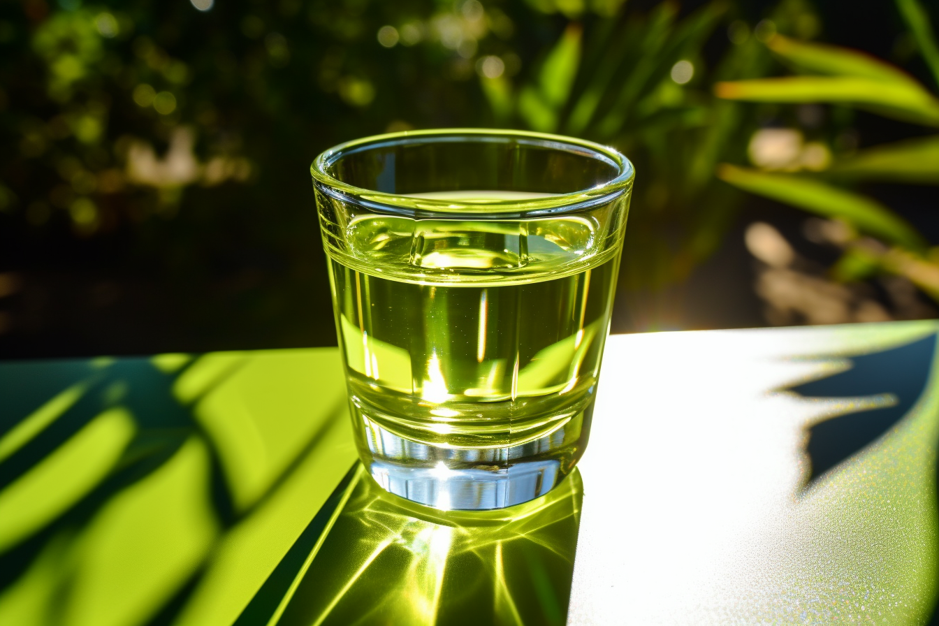 Sideview of Absinthe Glass with Sun Shining Through