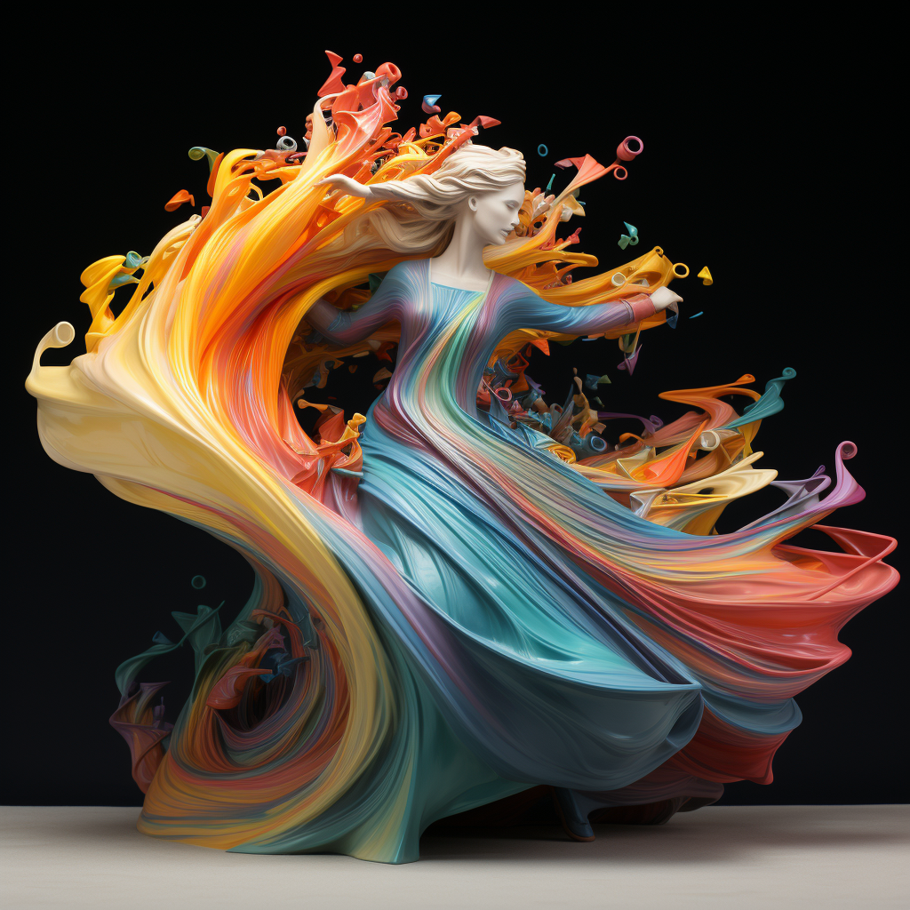 Colorful abstract 3D sculpture of a woman