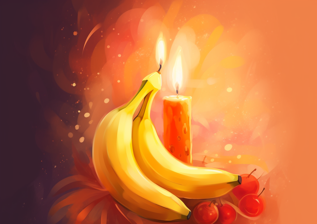 Abstract banana Christmas candle with warm glow